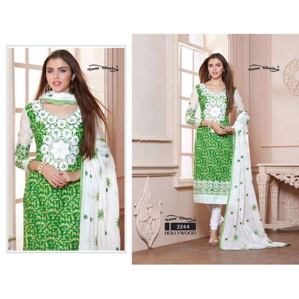 ZYC2244 GREEN AND WHITE HOLLYWOOD YOUR CHOICE PRINTED COTTON SALWAR KAMEEZ