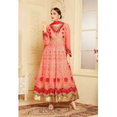 Indian Maxi Coral Peach Party Evening Wedding Anarkali Suit (Ready Made XXL )