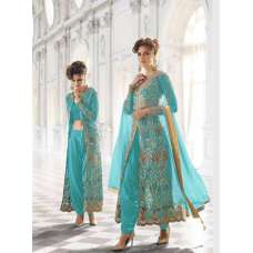 Turquoise Indian Anarkali Embroidered Wedding Suit