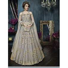 Silver Heavy Embroidered Indian Designer Anarkali Dress 