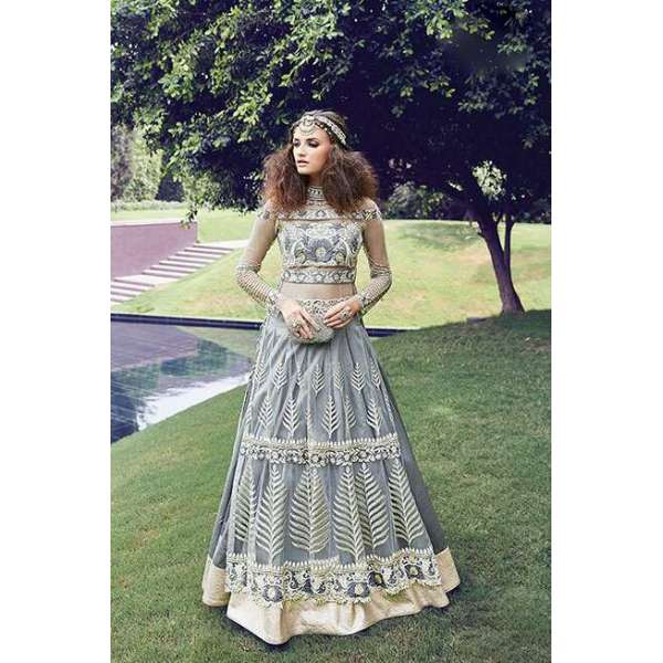 Gorgeous Grey Pakistani Designer Lehenga Bridal Dress