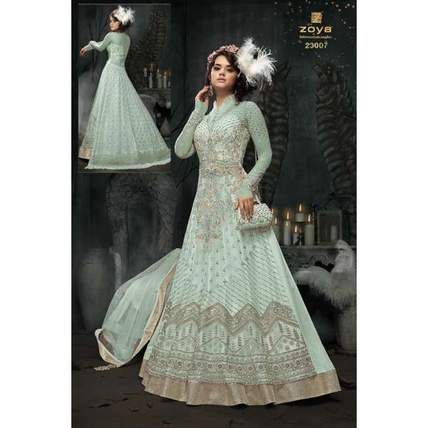 Turquoise Indian Wedding Dress Maxi Gown 