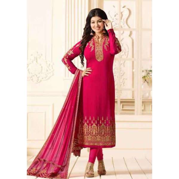HOT PINK EMBROIDERED PARTY WEAR INDIAN BOLLYWOOD STYLE SALWAR SUIT
